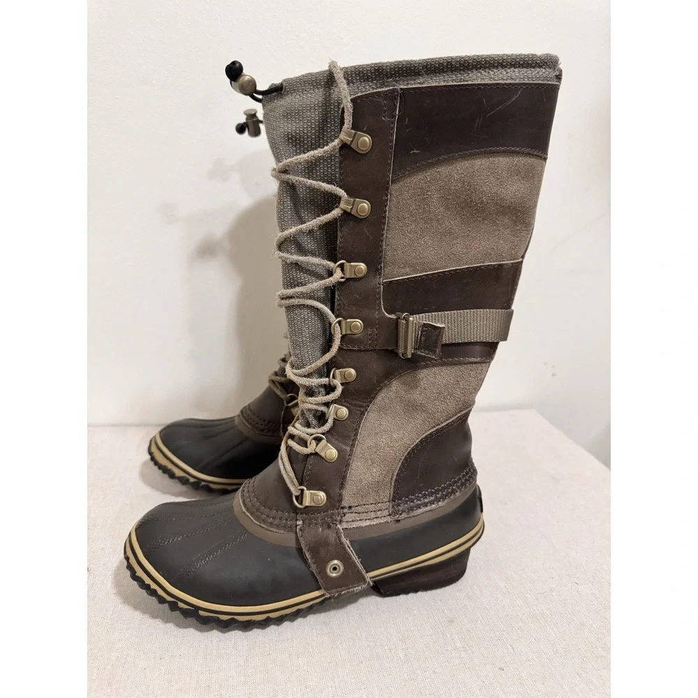 Sorel‎ Conquest Carly Tall Lace Up Brown Waterproof Winter Boots Womens 7
